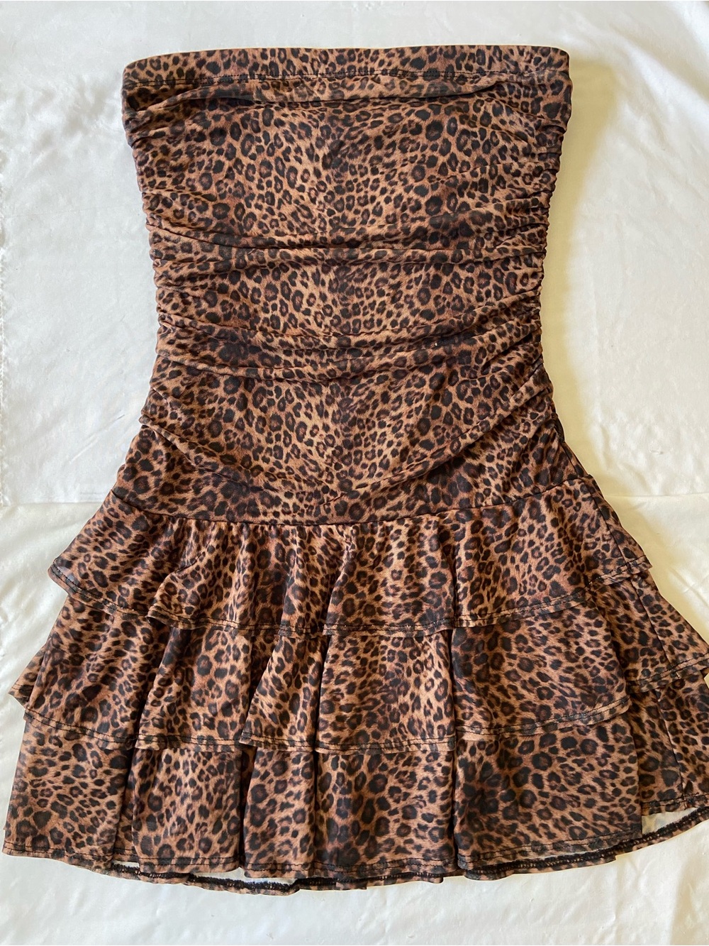 Papermoon Strapless Leopard Print Ruffle Mini Dress - Brown/Black